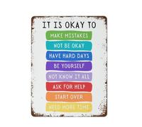 Funny Vintage Tin Metal Sign It's Okay to Not Be Okay Poster Motivational Kids Art Classroom Posters Quotes Be Yourself Wall Art Suitable for Home Bar Cafe Wall Decor 8"x12"