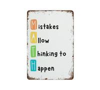Funny Vintage Tin Metal Sign Math Classroom Decor Mistakes Allow Thinking to Happen Poster Fun Math Poster Suitable for Home and Kitchen Bar Cafe Wall Decor 8 X 12 Inch
