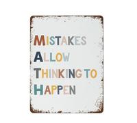Funny Vintage Tin Metal Sign Mistakes Allow Thinking to Happen Print Boho Math Classroom Wall Art It's Ok Make Suitable for Home Bar Decor 8"x12"