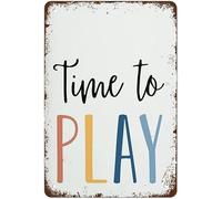 Funny Vintage Tin Metal Sign Time to Play Sign Playroom Poster Let's Play Wall Art Playroom Poster Kids Boys Room Decor 12x8 Inch Suitable for Home and Kitchen Bar Wall Decor