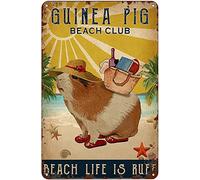 Funny Vintage Tin Sign Decor Antique Metal Sign Guinea Pig Beach Club Beach Life Is Ruff Tin Sign Vintage Decoration Garage Home Garden Cafes Kitchen Wall 8x12inch