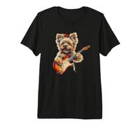Funny Vintage Yorkie Rock Playing Guitar Rock Premium T-Shirt