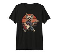 Funny Vintage Yorkie Rock Playing Guitar Rock Premium T-Shirt