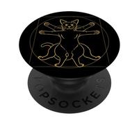 Funny Vitruvian Cat Leonardo Vintage Kitten Da Vinci Kitty PopSockets Adhesive PopGrip