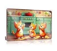 Funny Wall Art Essentials Waterproof Artwork, Sleek Retro Print For Cafe Pub Tavern | Vintage Bathroom Decor Pre-drilled Custom Three Happy Cats Dancing In The Kitchen(30X40CM)