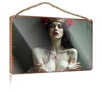 Funny Wall Decor Signs Blood-Stained Beauty: A Gothic Portrait With Red Roses Wooded Sign Funny Home Sign Bathroom Wall Art(20X30CM)