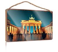 Funny Wall Decor Signs Brandenburg Gate Illuminated: Berlin'S Iconic Landmark At Night Wooded Sign Funny Home Sign Bathroom Wall Art(20X30CM)