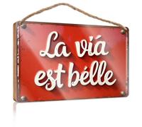 Funny Wall Decor Signs La Via Est Belle: A Vibrant Italian Phrase Sign Wooded Funny Bathroom Decor Fall Door Decor(15X28CM)