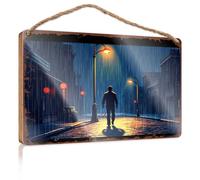 Funny Wall Decor Signs Silhouette Walking Alone In The Rainy Night Wooded Sign Funny Home Sign Bathroom Wall Art(23X35CM)