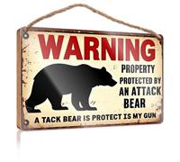 Funny Wall Decor Signs Warning: Property Protected By An Attack Bear. Hanging Bathroom Sign Teen Stuff(20X30CM)