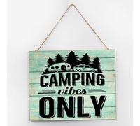 Funny Wall Decoration Wooden Sign Camping Vibes Only Country Wall Art Wood Plaque Sign 10x12 Inch Wooden Hanging Signs Home Decor for Room Window