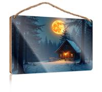 Funny Wall Hanging Decor Plaque A Cozy Cabin in The Snowy Forest Under A Full Moon Wooded Sign Spring Signs for Front Porch Funny Husband Gifts(20X30CM)