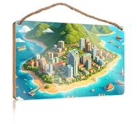 Funny Wall Hanging Decor Plaque A Vibrant Coastal City Surrounded by Lush Green Mountains and Bustling with Activity Wooded Sign Spring Signs for Front Porch Funny Husband Gifts(15X28CM)