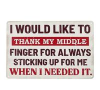 Funny Wall Sign, I Would Like to Thank My Middle Finger for Always Sticking Up for Me When I Needed It, 30 cm x 20 cm
