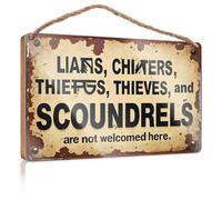 Funny Wall Signs Welcome Sign: No Liars, Cheaters, Thieves, Or Scoundrels Allowed Wooded Sign Front Door Hanging Decor Bathroom Funny Decor(23X35CM)