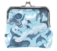 Funny Wallet for Women Leather Cute Kiss Closure Ocean Creatures Money Change Bag Blue Ocean Criatures Blue UNITALLA Classic Ocean Criatures Blue UNITALLA Classic, Ocean Criatures Blue, UNITALLA