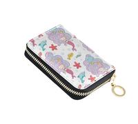 Funny Wallet Women Zip Around Card Holder Wallets RFID Blocking Cute Cartoon Mermaids Colorful Hair Zipper Card and Cash Holder