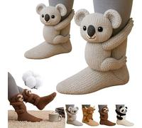 Funny Warm Handmade 3D Knit Animal Socks, Double-layer cotton, Hug Buddies, Long Stocking Sock for Christmas Gifts(Koala)