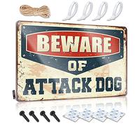 Funny Warning Metal Tin Sign Gaming Metal Tin Decor Wall-mounted Tin Sign - Rustic Farmhouse Wall Decor Beware Of Attack Dog & Vintage Metal Wall Decor Statement