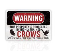 Funny Warning Metal Tin Sign, This Property is Protected By Highly Trained Crows Sign, Retro Metal Signs Plaque, Vintage Tin Sign for Home Bar Garage Decor, Metal Wall Signs for Indoor Outside