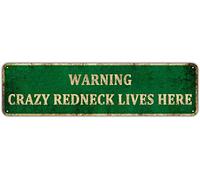 Funny Warning Sign Metal Tin Humor Home Wall Decor Man Cave Bar - Cabin Crazy Redneck Lives Here (4" x 16")