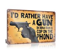 Funny Warning Signs Prefer Gun In Mind Over Cop On Phone Tin Sign Bar Signs Vintage Pool Zone Tin Sign(30X40CM)