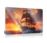 Funny Warning Signs Vintage Sailing Ship At Sunset Tin Sign Door Signs For Bedroom Funny Patio Decor(20X30CM)