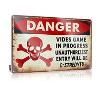 Funny Warning Signs Warning: Unauthorized Entry D-Stroyed In Progress Tin Sign Bar Signs Vintage Pool Zone Tin Sign(20X30CM)