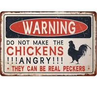 Funny Warning Tin Sign Do Not Make The Chickens Angry They Can Be Real Peckers Vintage Humorous Chicken Metal Signs Poster Wall Decor For Farmhouse Club Yard Garden 6x8 Inches
