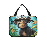 Funny Watercolor Chimpanzee Hanging Travel Toiletry Cosmetic Makeup Bag Large Capacity Foldable Storage Wash Bags for Women Girls Bathroom
