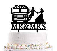 Funny Wedding Cake Topper - Bride Grabs Firefighter Groom Who Just Got Off Fire Truck - Firefighter Couple Cake Topper, Mr&Mrs Wedding Cake Topper (Fireman)
