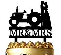 Funny Wedding Cake Topper - Groom and Bride Kissing Beside The Tractor - Farmer Wedding Cake Topper, Southern Style Wedding Cake Topper (Tractor)