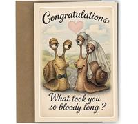Funny Wedding Card - Congratulations Newly Weds on Your Marriage Greeting Card with Envelope - Humor Snail Bride & Groom Humour Design - Joke Novelty the big day #1948