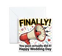 Funny Wedding Card - Finally You Guys Actually Did It Megaphone Design - Happy Wedding Day Card for Couple, Best Friend, Sister, Brother - Long Engagement Banter Greeting Cards with Envelope