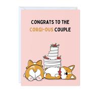 Funny Wedding Card for Bride Groom Bridesmaid Bachelorette Couple Husband Wife Him Her - Corgi Punny Engagement Congratulations Love Greeting Card - Blank Inside (Congrats To The Corgi-ous Couple)