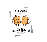 Funny Wedding Card for Newlyweds - Humorous Pun A Toast to the Happy Couple - Cute Bride and Groom Illustration for Mr and Mrs, Engagement or Anniversary WED23
