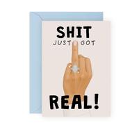 Funny Wedding Engagement Card - ‘Sh*t Just Got Real’ Ring - Hilarious Congrats Greeting for Bestie, Sister, Brother, Bride, Groom, Couple, Friends - Wedding Fun - Comes with Stickers