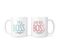 Funny Wedding Gift Mug Set of Two - The Boss & The Real Boss Bride Groom Anniversary Parents
