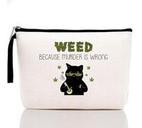 Funny Weed Leaf Makeup Bag Zipper Pouch Travel Bag Toiletry Bag for Women Stoner Friend Bestie Birthday Gifts, Funny Unique Humor Novelty Sarcasm Magic Makeup Bag - Because M is Wrong, Beige
