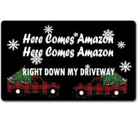 Funny Welcome Christmas Doormat for Entrance Way Indoor Floor Rug Here Comes Amazon Right Down The Driveway Christmas Decor Mats No Slip Rugs and Mats Personalized Rug_16 x 24 Inches