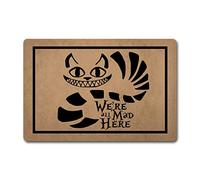 Funny Welcome Door Mats Decorative Area Rugs for Front Porch DecorWe're All Mad Here Personalized Monogram Kitchen Rugs and Mats with Anti-Slip Rubber Back Novelty Prank Gift Mat(23.7 X 15.9 in)