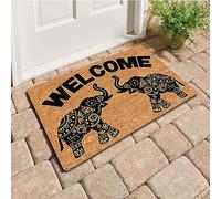 Funny Welcome Doormat for Entry Area Bohemia Decor Front Door Mat with Rubber Back 18"(W)x30"(L)Welcome Elephant Bohemia Style Funny Doormat for Entrance Way Monogram Mat No Slip Kitchen Rugs