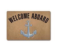 Funny Welcome Doormat For Front Door Porch Patio Decor Welcome Aboard Anchor Seaman Theme Mat Personalized Monogram Kitchen Rugs and Mats With Anti-Slip Rubber Back Novelty Gift Mat(23.7 X 15.9 in)
