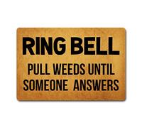 Funny Welcome Doormat For Indoor Entrance Rugs for Front Door Ring Bell Pull Weeds Until Someone Answers Personalized Monogram Kitchen Rugs With Anti-Slip Rubber Novelty Gift Mat(23.7 X 15.9 in)