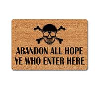 Funny Welcome Doormat Front Porch Rugs 23.7"(L) x 15.9"(W) Abandon All Hope Ye Who Enter Here Doormat Skull Funny Doormat for Entrance Way Monogram Mats for Front Door No Slip Kitchen Rugs and Mats