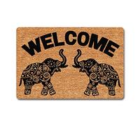 Funny Welcome Doormats for Front Door Welcome Bohemian Style Elephant Bohemian Doormat Personalized Monogram Kitchen Rugs and Mats With Anti-Slip Rubber Back Novelty Gift Mat(23.7 X 15.9 in)