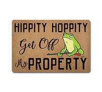 Funny Welcome Indoor Door Mats for Front Door Patio Decor Hippity Hoppity Get Off My Property Personalized Monogram Kitchen Rugs and Mats With Anti-Slip Rubber Back Novelty Gift Mat(23.7 X 15.9 in)