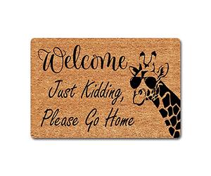 Funny Welcome Just Kidding Please Go Home Cool Giraffe Doormat - 23.7"L x 15.9"W Indoor & Outdoor Decor Mat