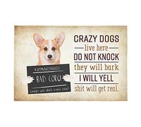 Funny Welcome Mat Crazy Dogs Live Here Do Not Knock They Will Bark Entrance Mat Floor Rug Indoor/Outdoor/Front Door Mats Non Slip Rubber Corgi Doormat for Home,Kitchen,Bathroom,Porch Decor Gift Mat