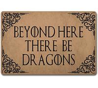 Funny Welcome Mat Front Porch Rugs Rubber Back Outdoor Doormats for Entrance Way Indoor 40x60cm (Beyond Here There Be Dragons)